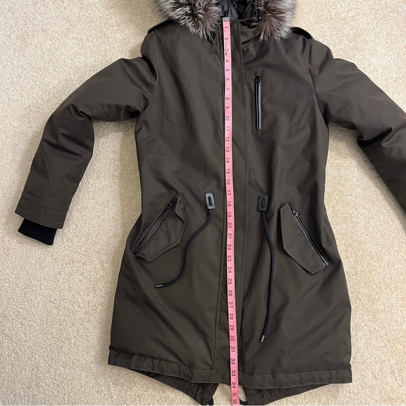 Mackage Jacket Womens Small Green Down Parka Coat Pockets Silver Fox Fur Hood - Picture 11 of 14